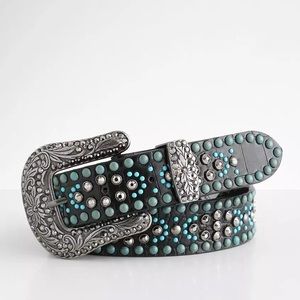 BKE Turquoise Glitz Western Leather Belt NWOT Size Medium Color Black